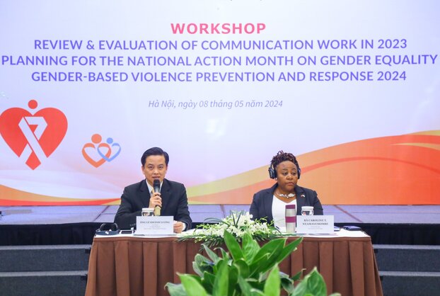 Vụ trưởng Vụ Bình đẳng giới Lê Khánh Lương và Trưởng đại diện UN Women tại Việt Nam Caroline Nyamayemombe đồng chủ trì Hội thảo.
