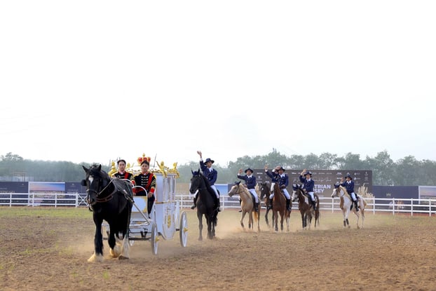 Trong sự kiện ra mắt, Vinpearl Horse Academy Vũ Yên mang đến màn trình diễn ngựa phong cách Hoàng gia.