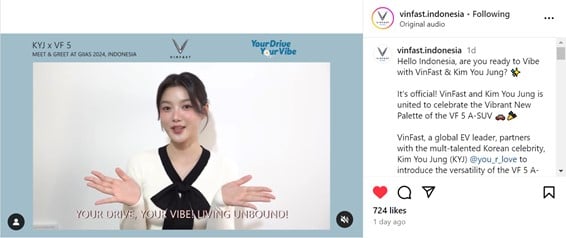 VinFast Indonesia chính thức thông báo Kim You Jung là đại sứ thương hiệu cho mẫu VinFast VF 5 ở Indonesia.