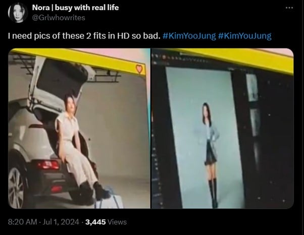 Tài khoản @Grlwhowrites đăng tải hình ảnh leak từ một buổi chụp hình với chiếc xe được nhận diện là VF 5 trên Twitter (lời bình: “Tôi muốn hình rõ nét hơn của 2 tấm này”).