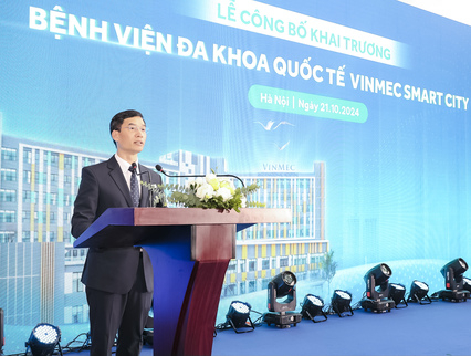 Thạc sĩ, Bác sĩ Hoàng Đức Vinh, Giám đốc chuyên môn Bệnh viện Đa khoa quốc tế Vinmec Smart City phát biểu tại sự kiện