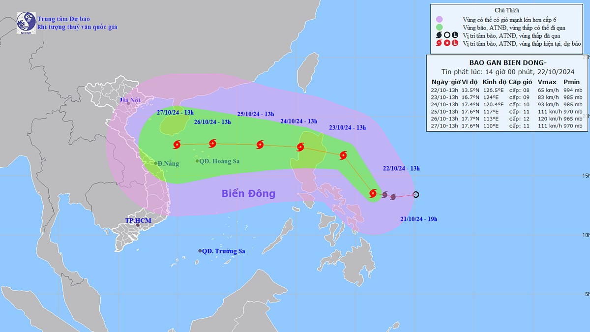 Dự báo hướng di chuyển của bão Trà Mi mới nhất ngày 22/10/2024