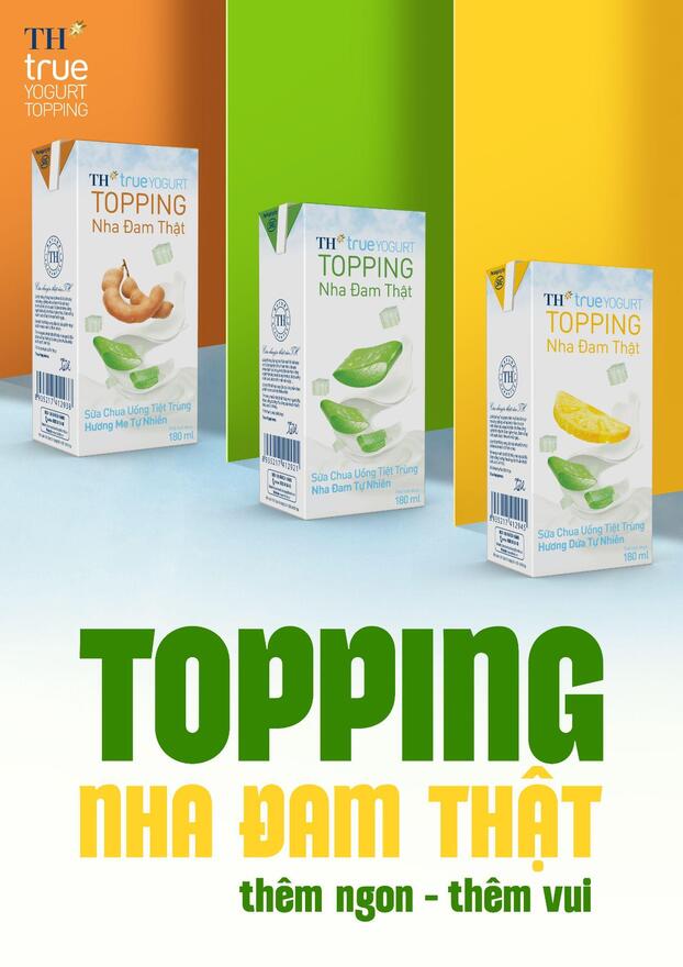 Sữa chua uống tiệt trùng TH true YOGURT TOPPING là sản phẩm mới của Tập đoàn TH, ra mắt từ tháng 10-2024.