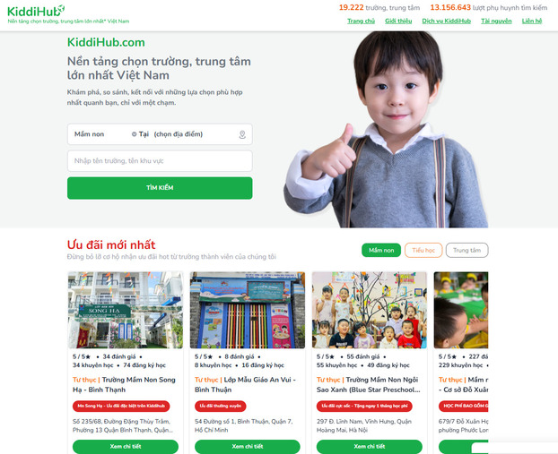 Sở hữu số lượng trường, trung tâm lớn nhất Việt Nam, KiddiHub là cầu nối quan trọng giúp phụ huynh tìm trường học, trung tâm học phù hợp cho con