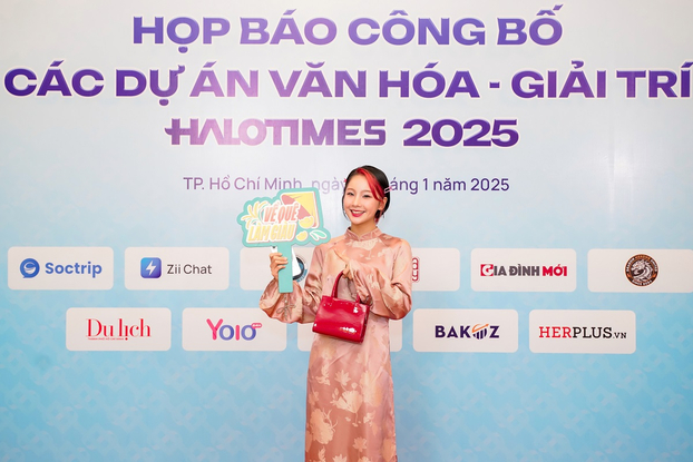 Thu Hà Ceri tại họp báo Công bố các dự án Văn hóa - Giải trí Halotimes 2025.