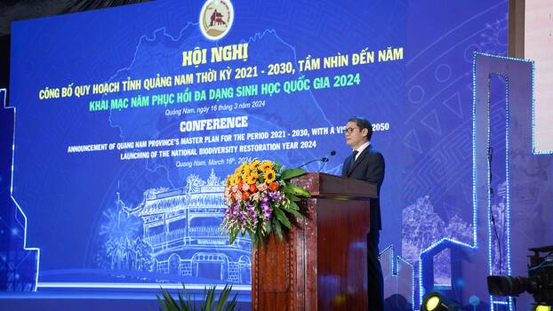Chủ tịch HĐQT THACO Trần Bá Dương phát biểu tại Hội nghị công bố Quy hoạch tỉnh Quảng Nam thời kỳ 2021 - 2030, tầm nhìn đến 2050