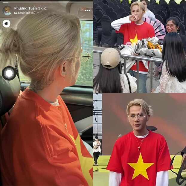 Jack gây bất ngờ khi xuất hiện với kiểu tóc nhuộm bạch kim được búi cao gọn gàng mới toanh trong buổi luyện tập cho đêm diễn ở Bắc Ninh.