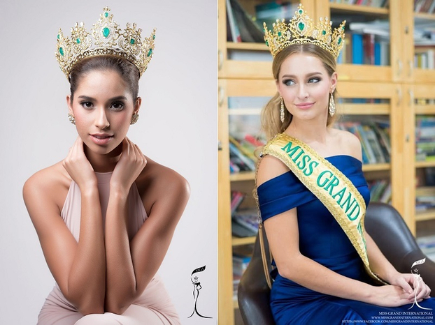 Hoa hậu Hòa bình Quốc 2015 Anea Garcia (trái) và người kế nhiệm Claire Elizabeth Parker. (Ảnh: MGI)