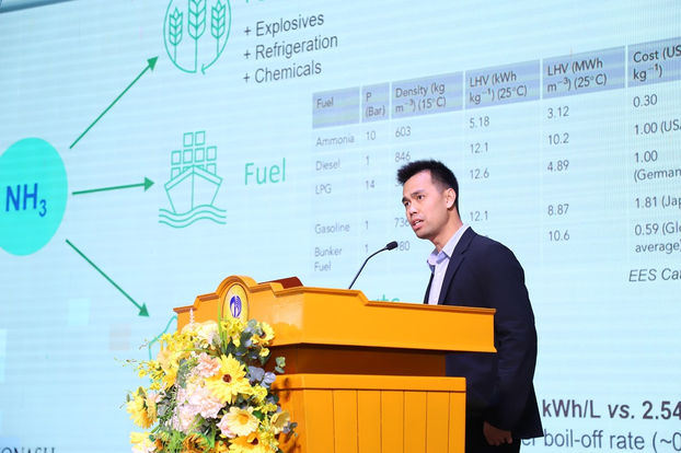 TS.Dư Hoàng Long đem những nghiên cứu đột phá trong sản xuất amoniac, phát triển giải pháp năng lượng sạch tới hội thảo InnovaConnect. Ảnh: BTC.