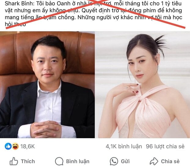 Tin đồn thất thiệt về Phương Oanh. Ảnh: Chụp màn hình.