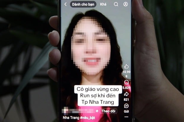 Tài khoản N.H. chia sẻ nội dung “cô giáo vùng cao run sợ khi đến Nha Trang”. Ảnh: Chụp từ clip.