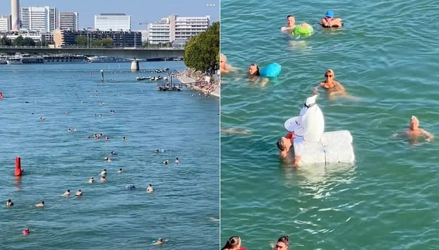 Đông người trải nghiệm hoạt động bơi sống độc đáo ở Bern và Basel, Thụy Sĩ. (Ảnh: Daily Mail)