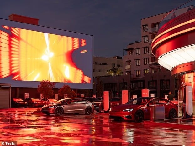 Những ai muốn thư giãn vài tiếng có thể xem phim trên một trong hai màn hình LED khổng lồ dài 20 mét đặt ngoài trời.Đây là trạm sạc xe điện đô thị lớn nhất thế giới, với 80 trụ sạc nhanh V4.