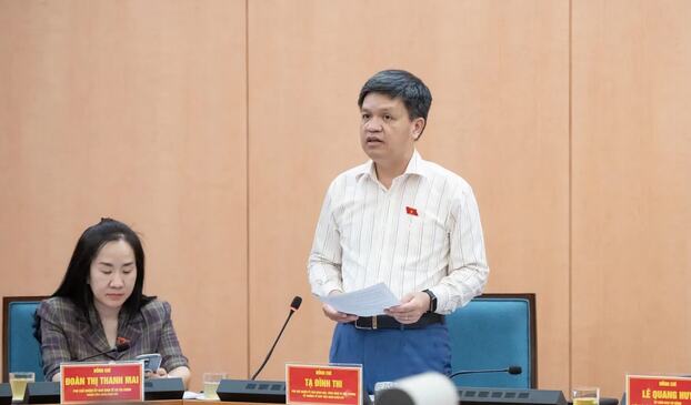 Đại biểu Quốc hội Tạ Đình Thi - Phó Chủ nhiệm Ủy ban Khoa học, Công nghệ và Môi trường phát biểu tại cuộc giám sát.