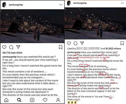   Cứ mỗi lần Sơn Tùng MTP đăng caption bằng tiếng Anh, cư dân mạng lại có dịp nhảy vào soi lỗi  