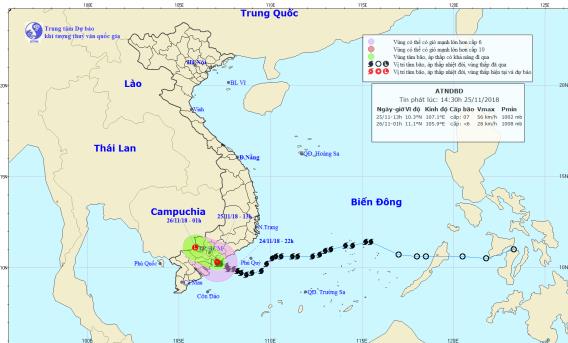 Bão số 9 suy yếu thành áp thấp nhiệt đới, đi vào khu vực từ Bà Rịa-Vũng Tàu đến Bến Tre 0