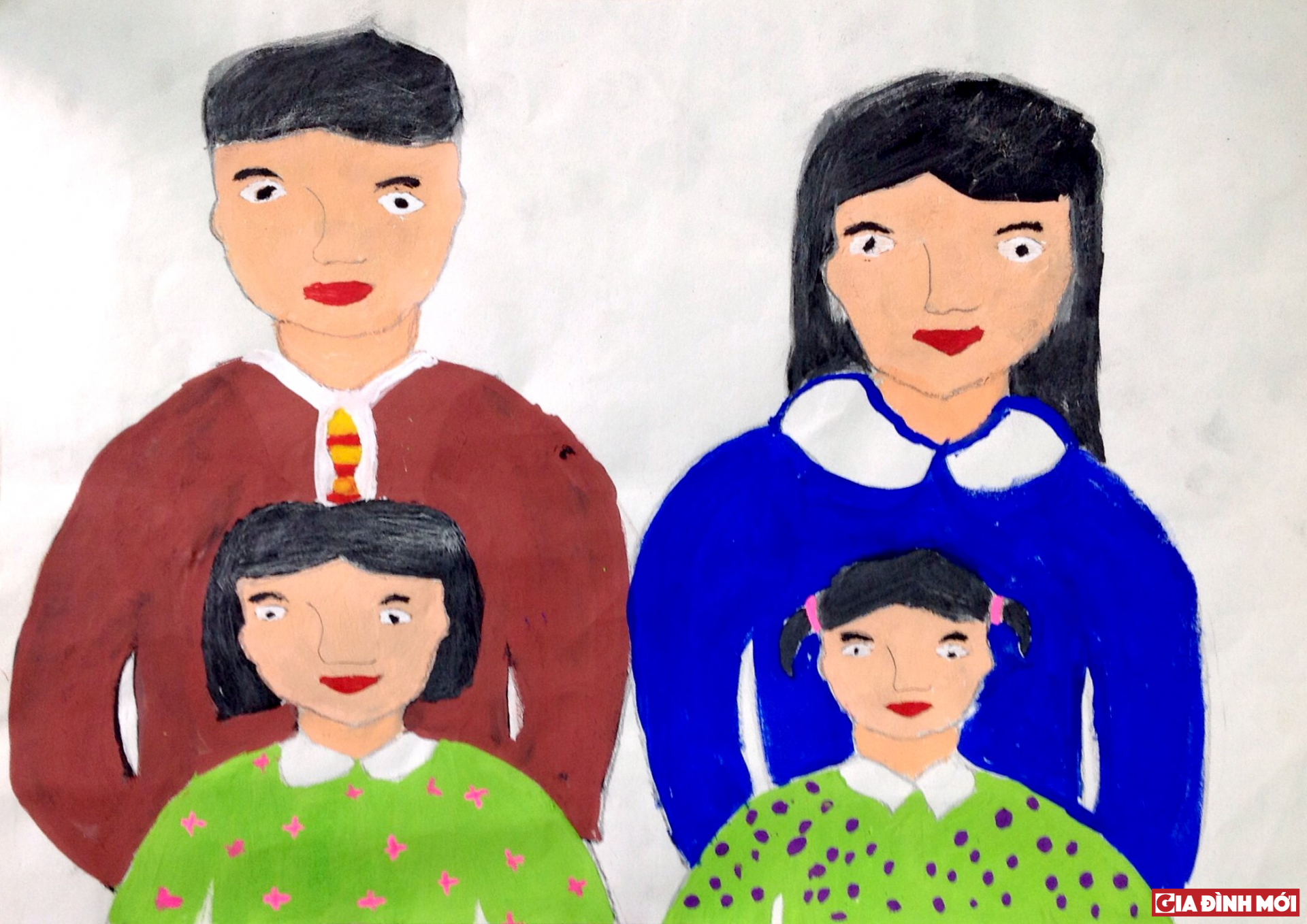 Bức tranh gia đình Hà Nhi vẽ trong dịp Tết thiếu nhi