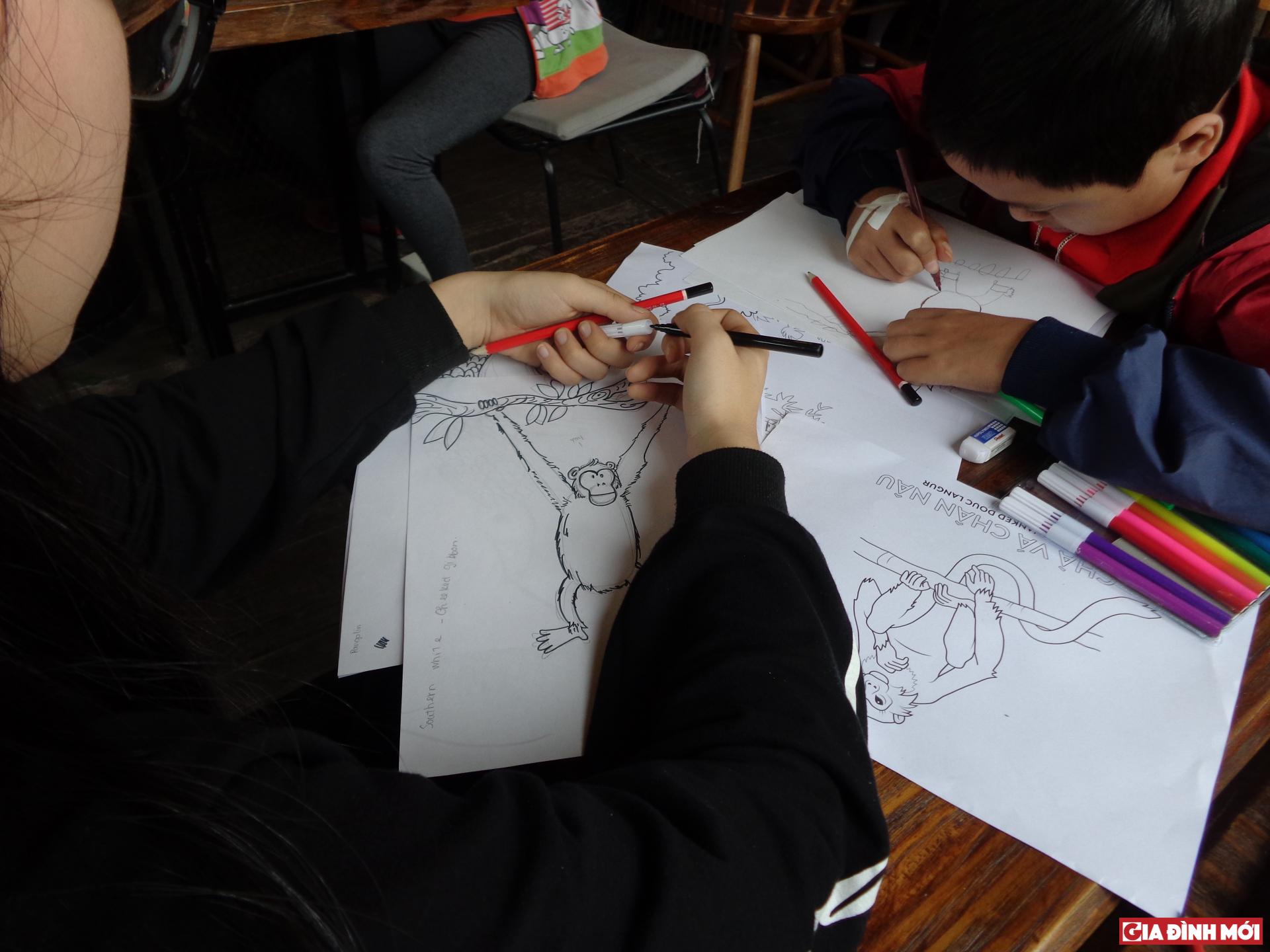 Học sinh xưởng họa Picas Sơn giao lưu vẽ tranh cùng các bạn nhỏ viện Huyết học tại một sự kiện