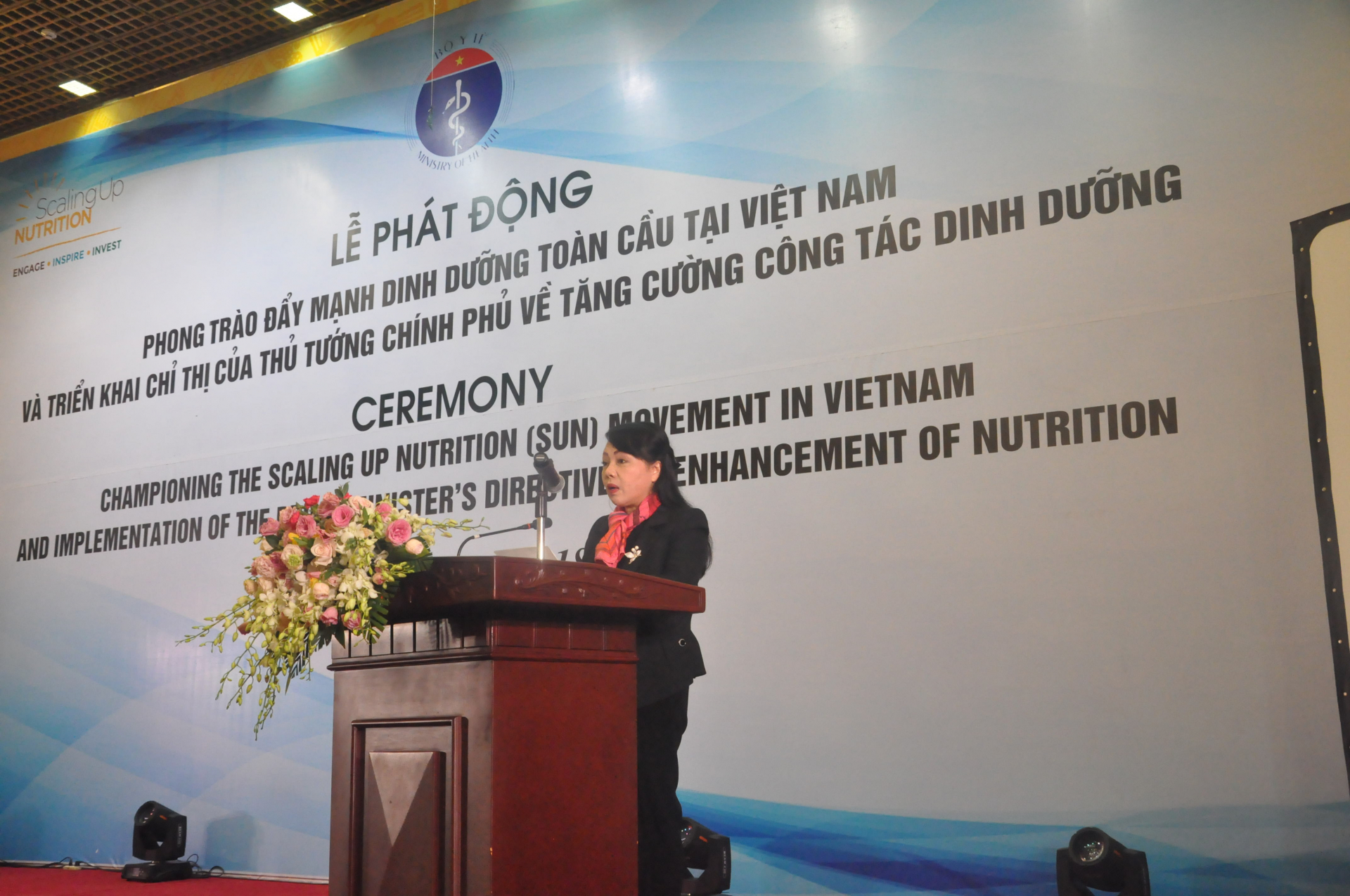 Bộ trưởng Bộ Y tế phát biểu trong lễ phát động đẩy mạnh dinh dưỡng toàn cầu tại Việt Nam