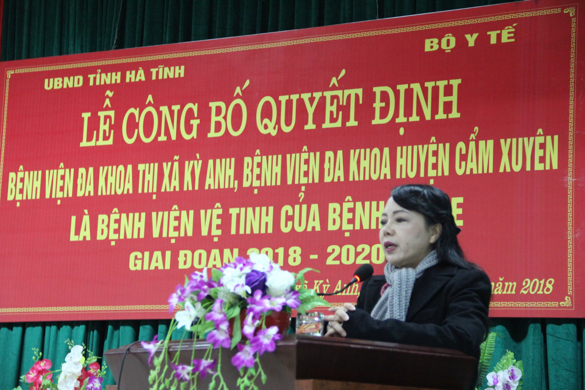 Bộ trưởng Bộ Y tế phát biểu trong Lễ công bố quyết đinh 2 bệnh viện huyện tại Hà Tĩnh là bệnh viện vệ tinh