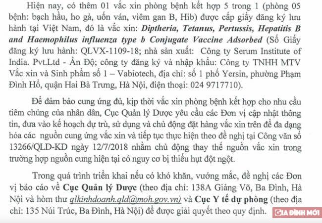 Việt Nam cấp phép lưu hành thêm một loại vắc xin 5 trong 1 0