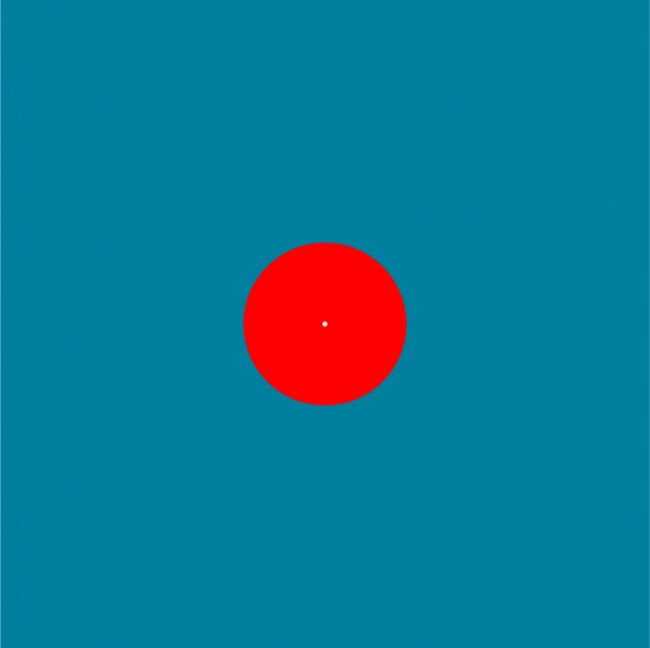 Nhìn vào bức tranh (ở không gian càng tối càng tốt).Tập trung thị giác của bạn vào chấm màu trắng ở giữa. Bạn sẽ sớm nhận ra rằng vòng tròn màu đỏ rất đỏ và có một vòng tròn khác xung quanh nó. Khi đó, hãy nhìn vào điểm tối xung quanh bạn xem điều gì xảy ra.