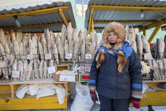 Người bán cá không phải để đông vì nhiệt độ không khí đã đủ giữ đông chúng.