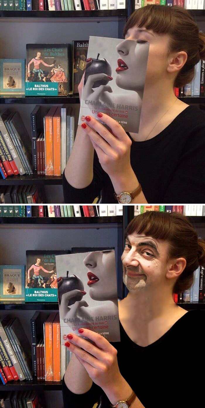 Cô gái trông quyến rũ tuyệt vời sau trang sách. Ai ngờ có khuôn mặt của Mr Bean. Xin lỗi cô đã lừa chúng tôi!