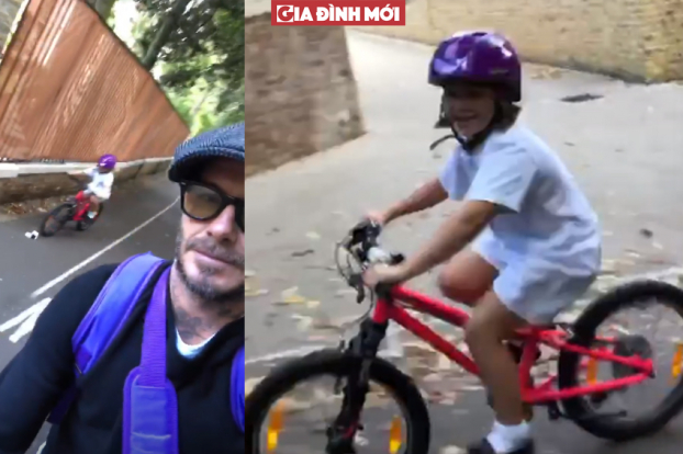 Beckham đạp xe 'hộ tống' con gái yêu Harper đến trường 0