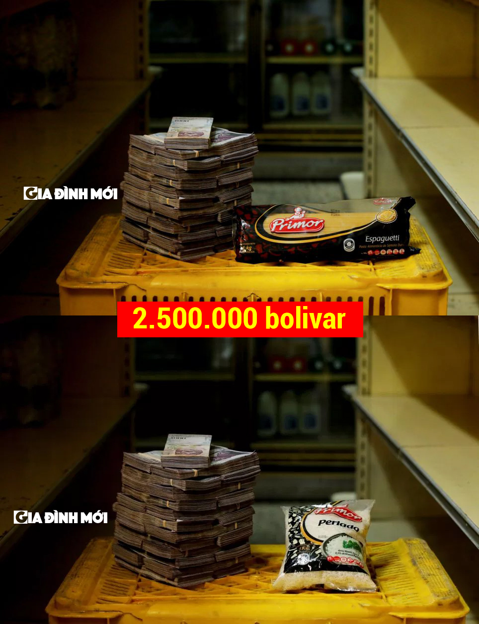 Giá của 1kg mỳ ý bằng tiền với giá 1kg gạo, khoảng 2,5 triệu bolivar.