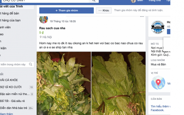   Một chợ online trên mạng giới thiệu và bán rau sạch của nhà trồng được.  