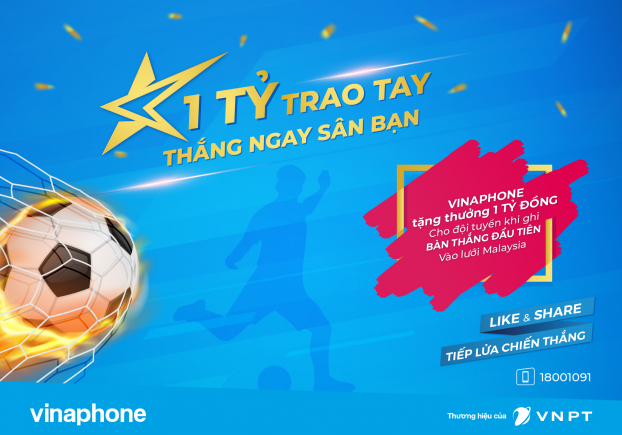 VinaPhone thưởng 1 tỷ đồng cho tuyển Việt Nam khi ghi bàn tại trận chung kết AFF Cup 0