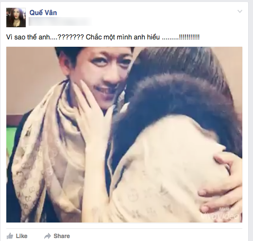Đầu năm 2016, Quế Vân bất ngờ công bố đoạn clip công khai mối quan hệ với nghệ sĩ hài Trường Giang. Trong đoạn clip tổng hợp hình ảnh này, có thể thấy được quan hệ thân thiết của cả 2 trên mức tình bạn.