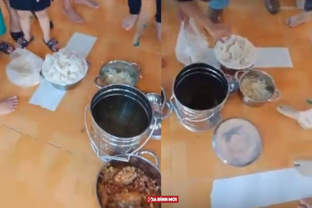   Hình ảnh các phụ huynh kéo đến một trường mầm non và phát hiện bữa cơm của con mình quá sơ sài, cơm mốc xanh. Ảnh từ FB  