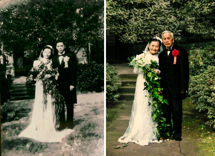   Một bạn trẻ khác đã chia sẻ ảnh của ông bà khi họ chụp hình cưới 1 lần nữa sau 70 năm chung sống  
