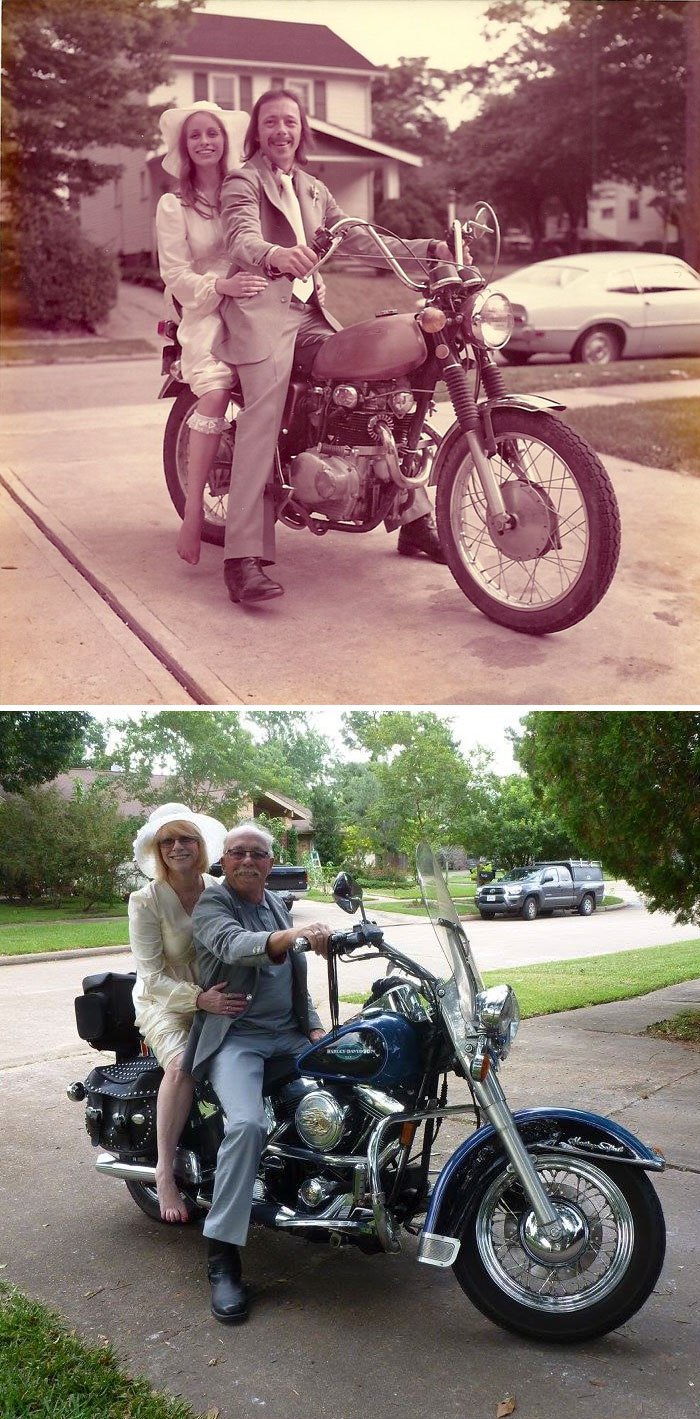   Cặp đôi kỷ niệm 40 năm ngày cưới bằng cách tái hiện lại ảnh cưới từ năm 1975 - độ 'ngầu' chỉ có tăng chứ không có giảm  