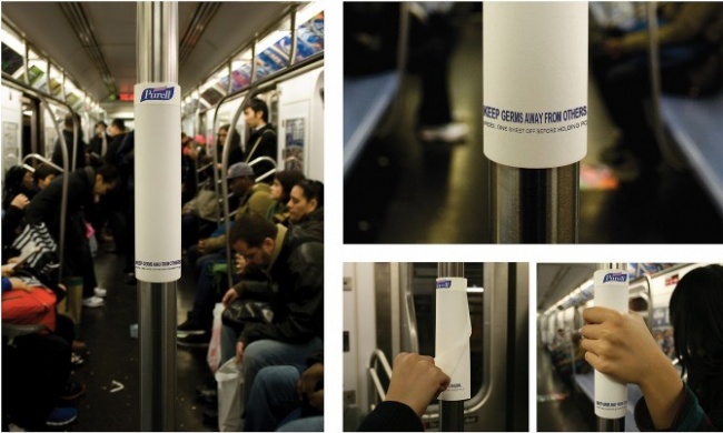 Quảng cáo của hãng nước rửa tay Purell - cũng là một cuộn khăn giấy đi kèm thông điệp 'Đừng để vi khuẩn lây lan'