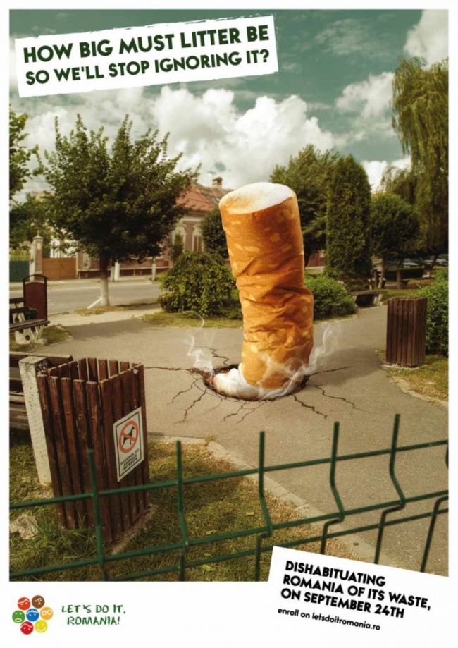 Chiến dịch chống vứt rác bừa bãi với hình ảnh mẩu thuốc lá khổng lồ đầy mỉa mai: 'Thùng rác phải lớn đến mức nào thì chúng ta mới thôi lờ tịt nó đi?'