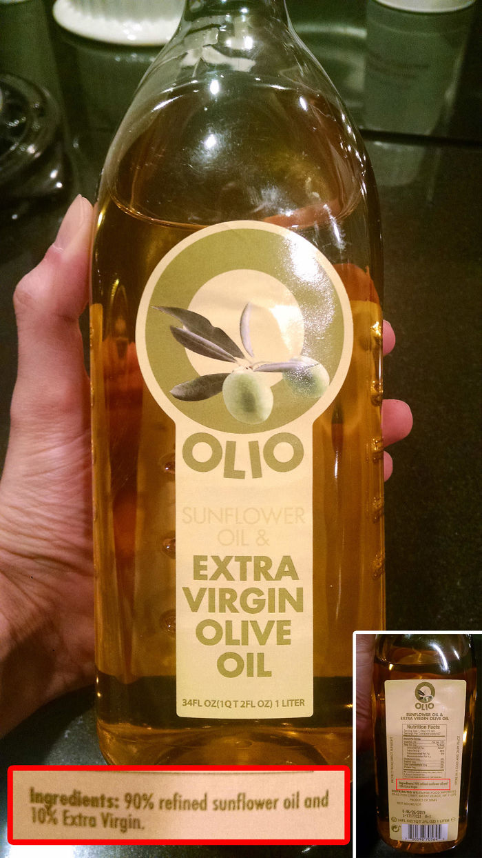 Dầu olive nguyên chất... với 90% dầu hướng dương và 10% olive