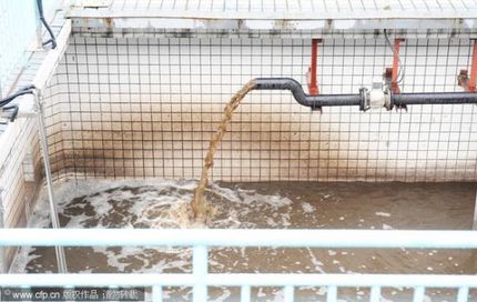 Phân lỏng được đưa vào đường ống dẫn của nhà máy xử lý nước thải.  