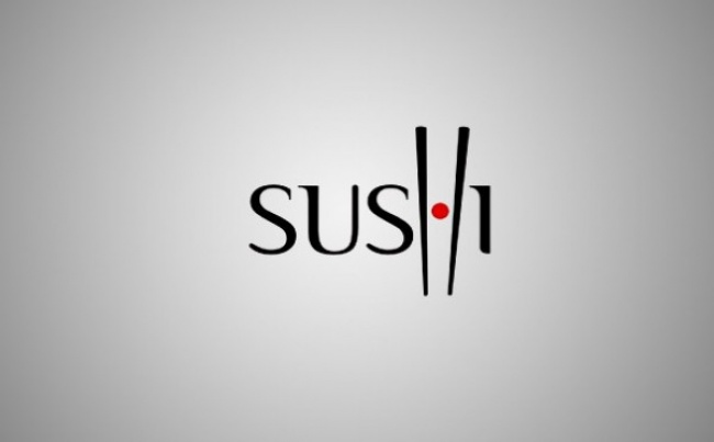 Chữ sushi cách điệu hình chiếc đũa, đồng thời gợi nhớ đến lá cờ nước Nhật 