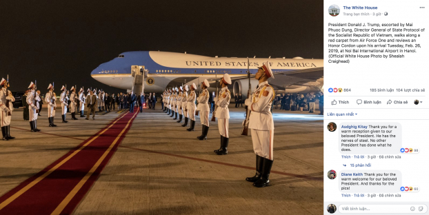   Sau bức ảnh đầu tiên ông Trump được đón tiếp trọng thị ngay khi đáp xuống chuyên cơ Air Force One, là loạt hình ảnh về cầu Nhật Tân đẹp lung linh.  
