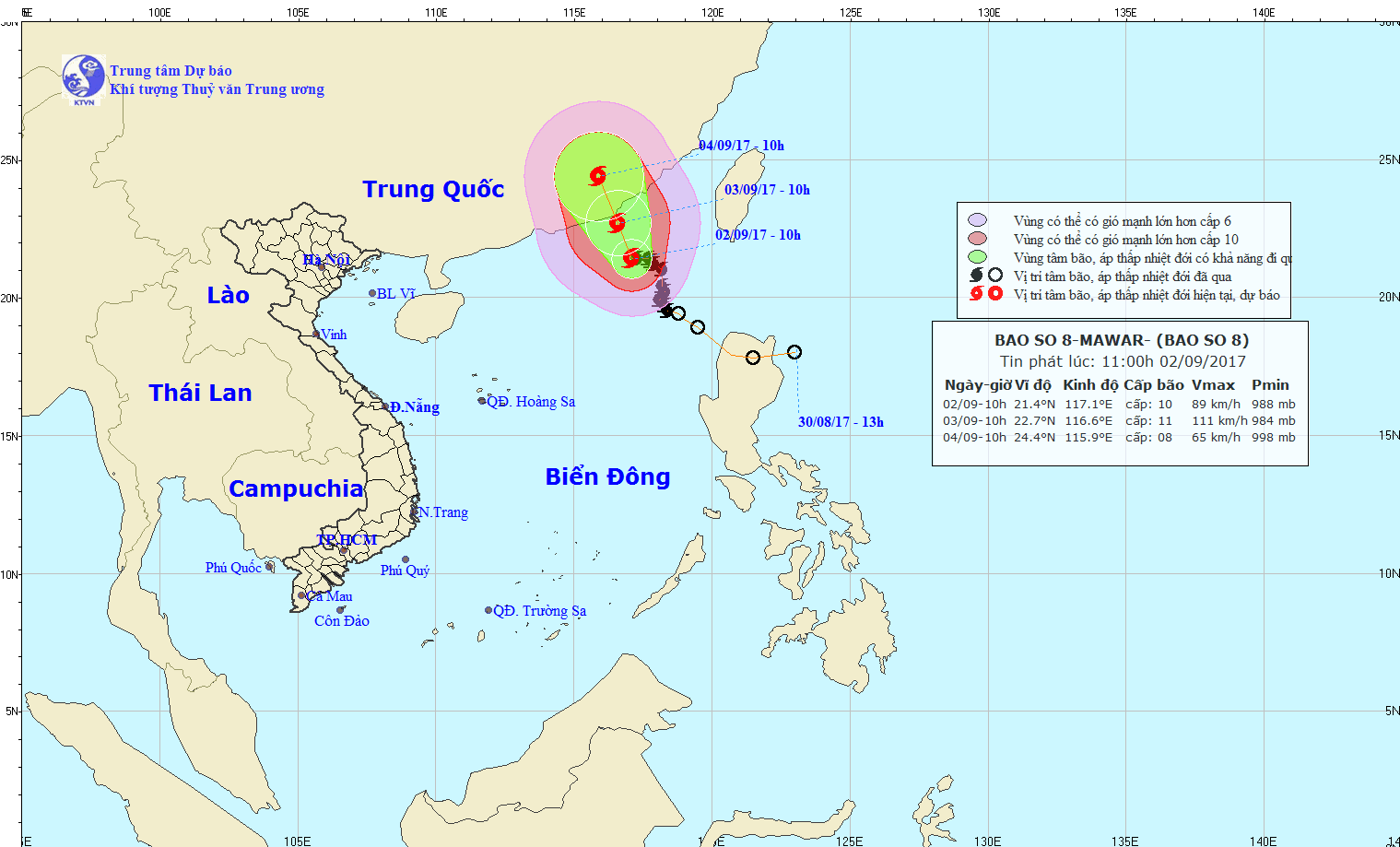 Dự báo hướng đi của cơn bão số 8. Ảnh: nchmf.gov.vn