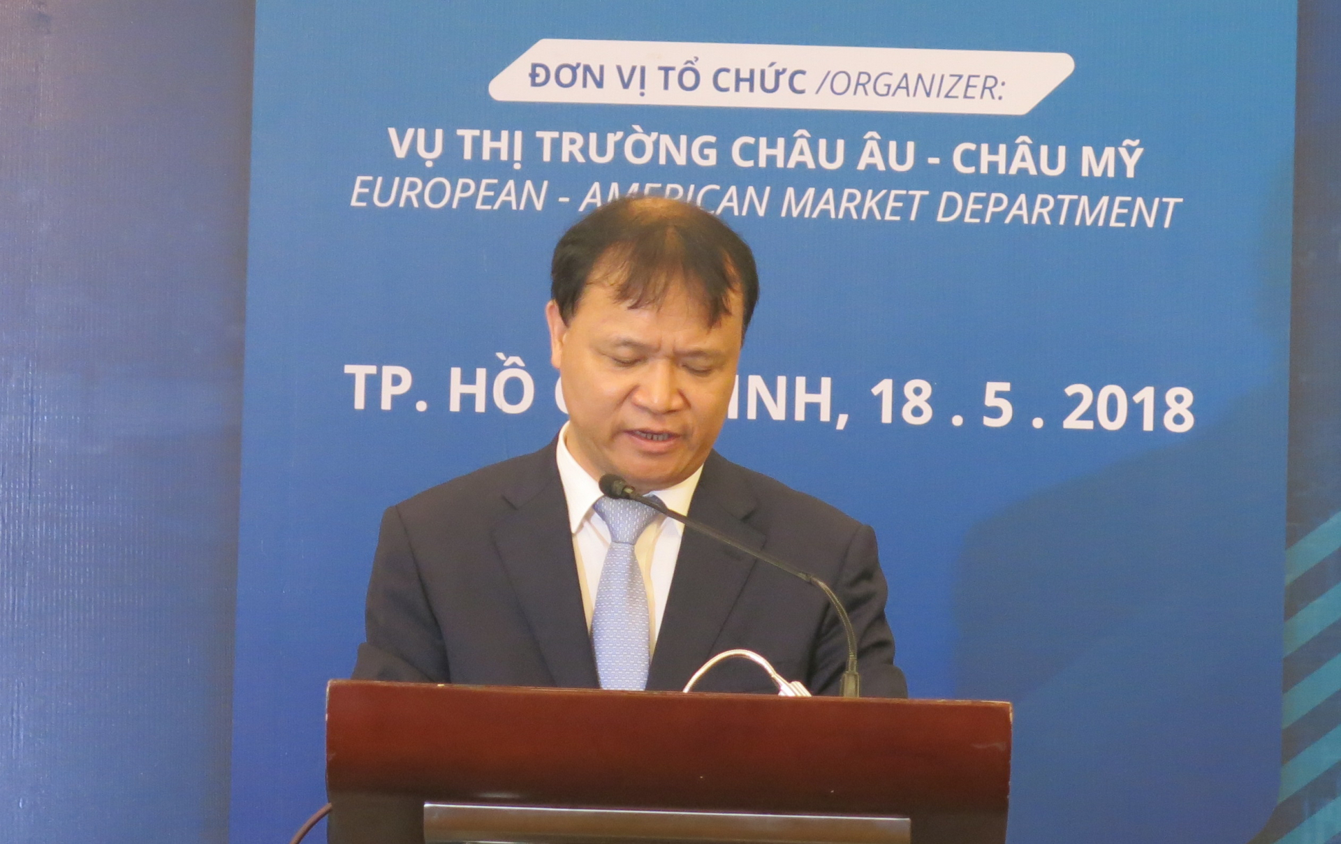 Ông Đỗ Thắng Hải, Thứ trưởng bộ Công Thương phát biểu mở màn Diễn đàn thương mại Việt – Mỹ