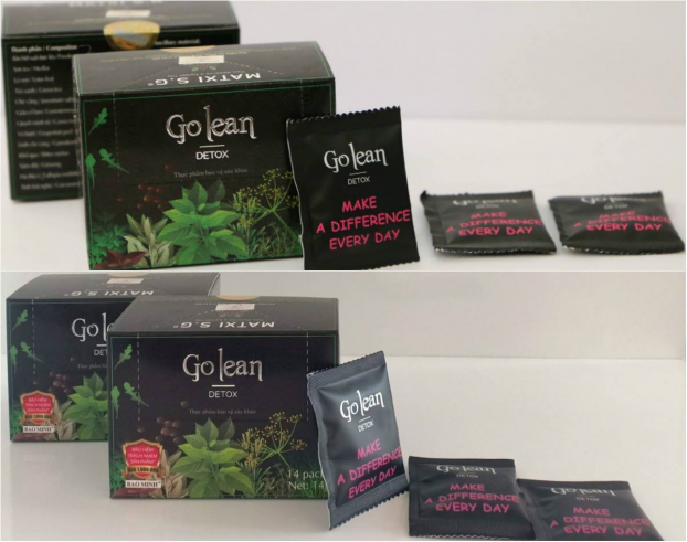   Chú thích ảnh: Trà thảo mộc Golean Detox hộp khối chữ nhật được bán trên thị trường từ tháng 8/2018 đến nay (tháng 12/2018, trà có thêm logo bảo hiểm trách nhiệm sản phẩm từ Bảo Minh).  