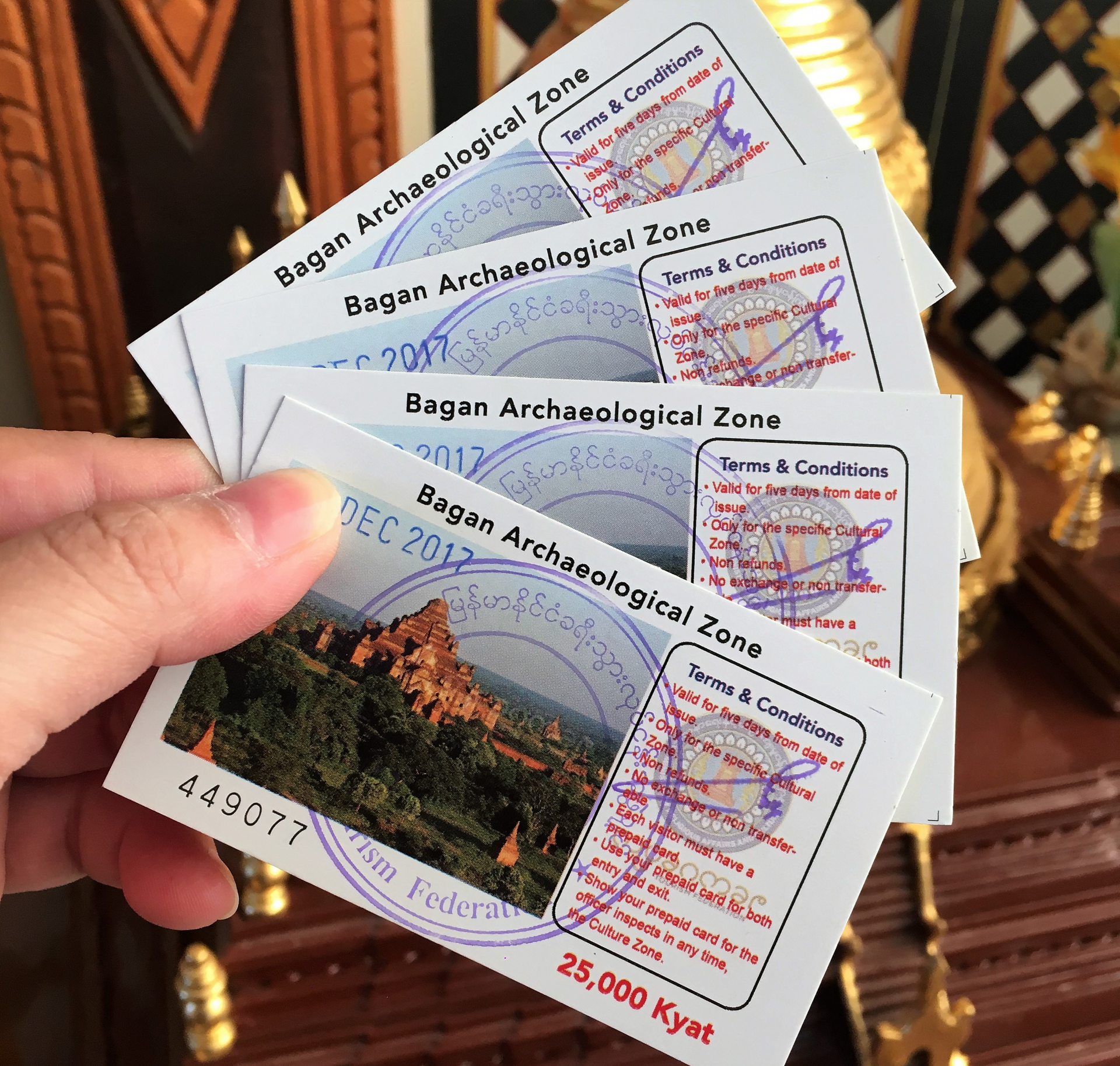 Vé tham quan toàn thành phố Bagan, giá 25.000 kyats.