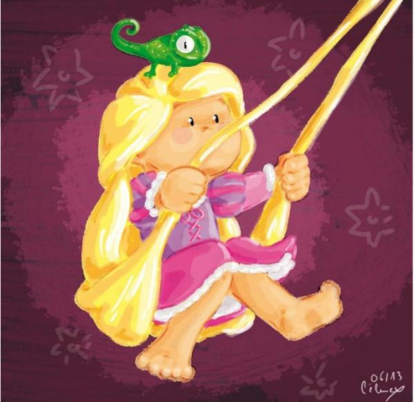 Công chúa tóc mây Rapunzel lấy tóc chơi đu