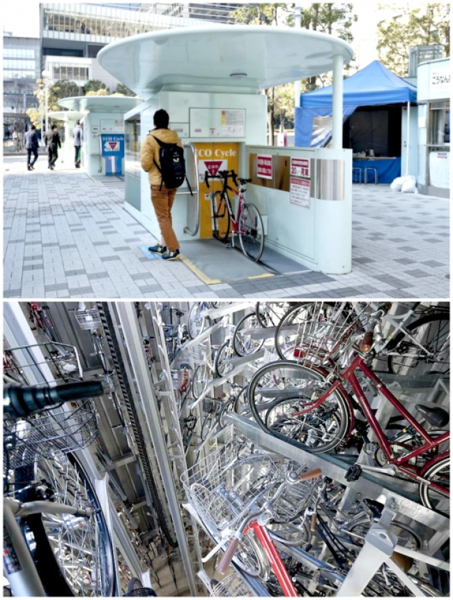 Phương tiện đi lại chủ yếu của người Nhật là xe đạp, chính vì thế có cả một hệ thống gửi xe đạp tiện ích trông như thang máy. Bạn chỉ cần đưa xe vào cửa, lấy thẻ, việc còn lại hệ thống này sẽ tự lo. Khi cần lấy xe bạn chỉ cần quẹt thẻ là được