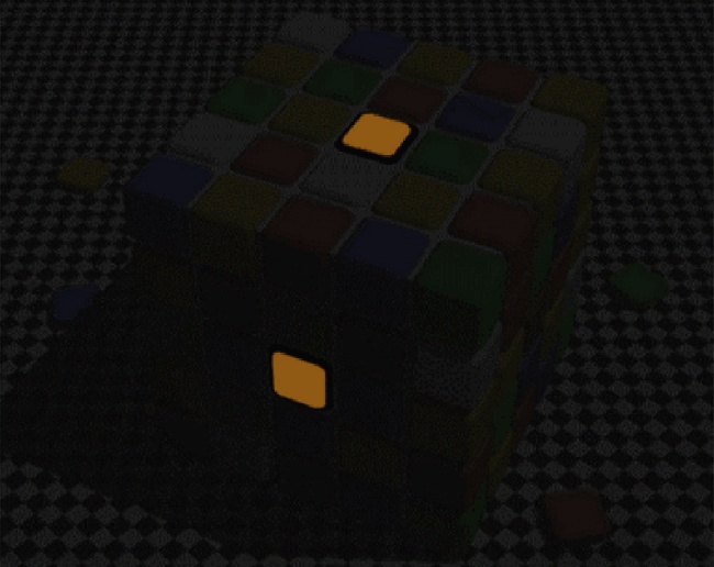 Các ô vuông màu nâu và màu cam ở trung tâm của các mặt trên cùng của hai hình khối này thực sự là cùng màu