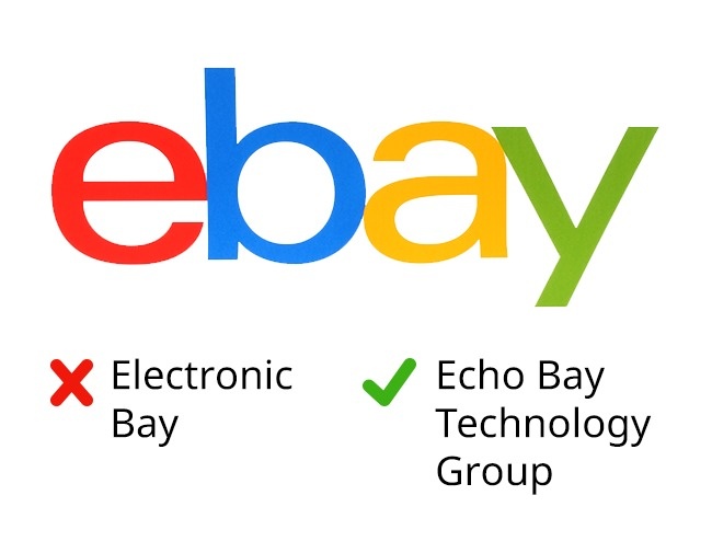 Người sáng lập eBay, Pierre Omidyar, đã tạo ra phiên bản đầu tiên của trang web của mình khi ông vẫn làm việc tại Tập đoàn Công nghệ Echo Bay ở Vịnh Echo, Nevada. Omidyar muốn đăng ký tên trang web EchoBay.com. Tuy nhiên, tên miền này đã được sử dụng, nên phải rút ngắn nó thành eBay.com. Tuy nhiên, nhiều người vẫn tin rằng eBay là viết tắt của 